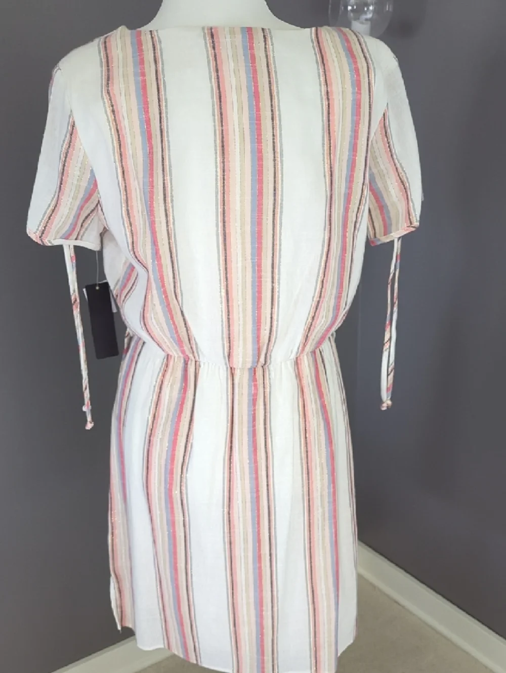 City Studio Cream Wrap Dress with Stripes and Gold Detail